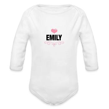 Emily - Baby, Cute, Love, Birthday, Gifts,Family - Organic Long Sleeve Baby Bodysuit - white - Front