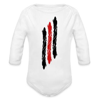 3 dashes strip lines - Organic Long Sleeve Baby Bodysuit - white - Front