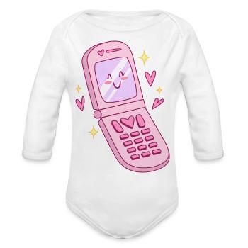 Cute phone drawing - Organic Long Sleeve Baby Bodysuit - white - Front