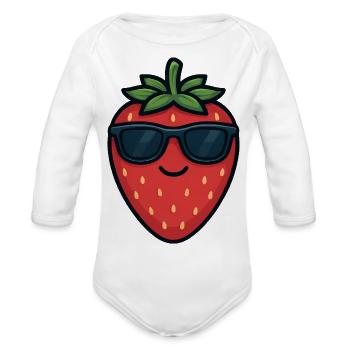 Cool strawberry summer fruity funny happy - Organic Long Sleeve Baby Bodysuit - white - Front
