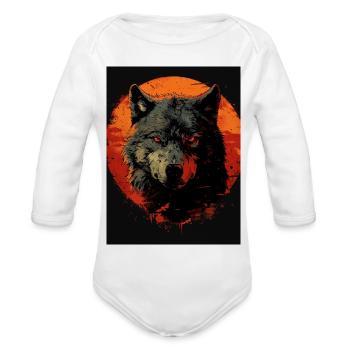 Crimson Moon Wolf - Organic Long Sleeve Baby Bodysuit - white - Front