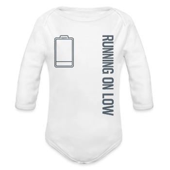 Running Low Battery Icon Tee - Organic Long Sleeve Baby Bodysuit - white - Front