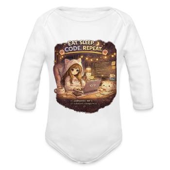 Code Sleep Repeat: Cozy Coder Girl - Organic Long Sleeve Baby Bodysuit - white - Front