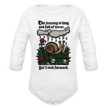 Long Journey Snail Through Terrors - Organic Long Sleeve Baby Bodysuit - white - Front