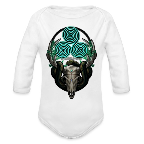 The Antlered Crown (White Text) - Organic Long Sleeve Baby Bodysuit