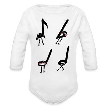Cute Black And White Music Notes Sticker Pack - Organic Long Sleeve Baby Bodysuit - white - Front