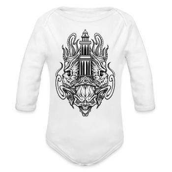 Occult Tower Demon – Gothic Dark Symmetry Art - Organic Long Sleeve Baby Bodysuit - white - Front