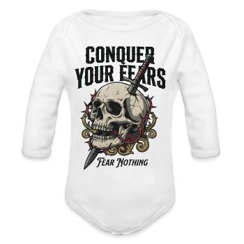 Conquer Fear Skull Dagger Artwork - Organic Long Sleeve Baby Bodysuit - white - Front