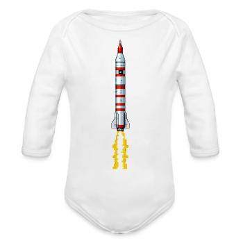 A pixel art of a Rocket - Organic Long Sleeve Baby Bodysuit - white - Front