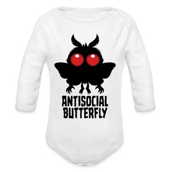 Antisocial Butterfly Mothman Cryptid - Organic Long Sleeve Baby Bodysuit - white - Front