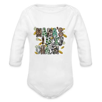 mamas lucky charm - Organic Long Sleeve Baby Bodysuit - white - Front