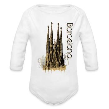 Barcelona Sagrada Spires Illustration - Organic Long Sleeve Baby Bodysuit - white - Front
