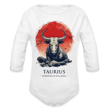 Taurus Bull at Sunset Circle - Organic Long Sleeve Baby Bodysuit - white - Front