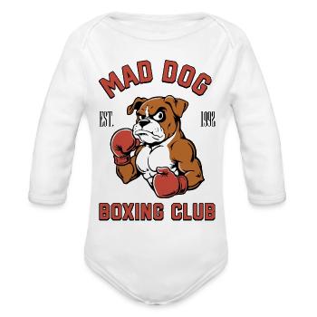 Boxer Dog with Boxing Gloves | Boxing design - Organic Long Sleeve Baby Bodysuit - white - Front