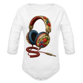 Fruity headphones in a colorful retro style - Organic Long Sleeve Baby Bodysuit - white - Front