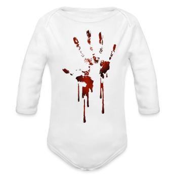 An image with a hand full of blood - Organic Long Sleeve Baby Bodysuit - white - Front