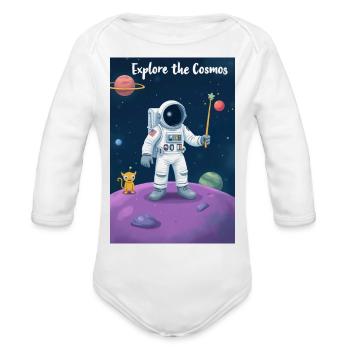 the image is an illustration of an astronaut st - Organic Long Sleeve Baby Bodysuit - white - Front