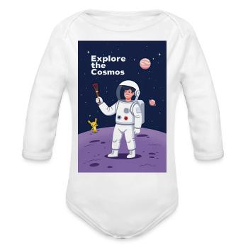 the image is an illustration of an astronaut st - Organic Long Sleeve Baby Bodysuit - white - Front