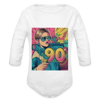 Neon90 Retro Birthday Vibe - Organic Long Sleeve Baby Bodysuit - white - Front