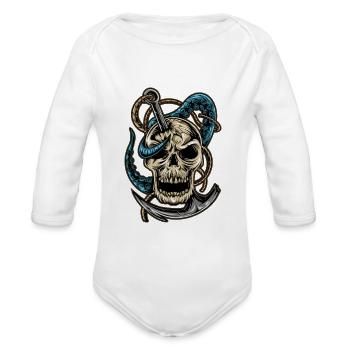 Skull and Dagger Kraken Tattoo - Organic Long Sleeve Baby Bodysuit - white - Front