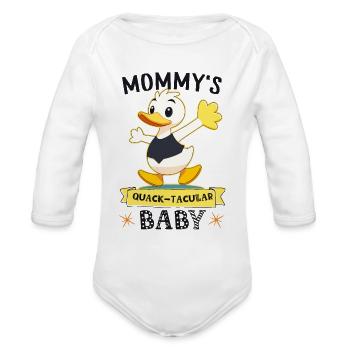 Mommy's Quack-tacular Baby Wear For Infants - Organic Long Sleeve Baby Bodysuit - white - Front