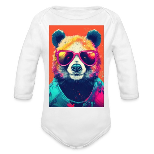 Panda in Pink Sunglasses - Organic Long Sleeve Baby Bodysuit