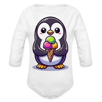 Chilly Treats: Penguin's Ice Cream Delight - Organic Long Sleeve Baby Bodysuit - white - Front