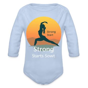 Sunset Yoga Strong Start - Organic Long Sleeve Baby Bodysuit - sky - Front