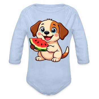 Beagle with melon summer fruity dog design - Organic Long Sleeve Baby Bodysuit - sky - Front