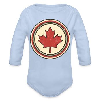 Vintage Maple Circle Patch - Organic Long Sleeve Baby Bodysuit - sky - Front