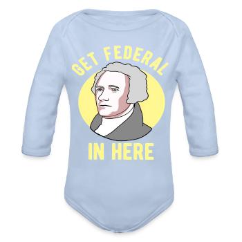 Retro Portrait Satire Tee - Organic Long Sleeve Baby Bodysuit - sky - Front