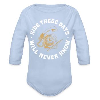 Rotary Dial Phone - Organic Long Sleeve Baby Bodysuit - sky - Front