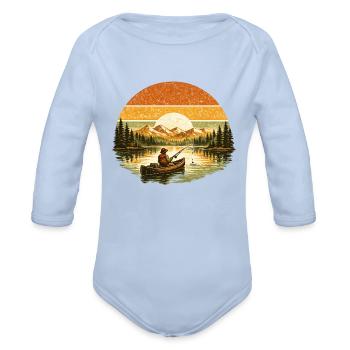 Sunset Catch Vintage Lake Fisherman - Organic Long Sleeve Baby Bodysuit - sky - Front