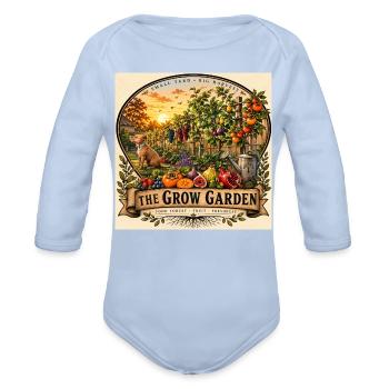 Grow Garden Harvest Label - Organic Long Sleeve Baby Bodysuit - sky - Front