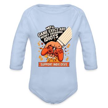 Corporate Hand Crushes Controller - Organic Long Sleeve Baby Bodysuit - sky - Front