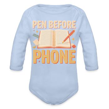 Pen Before Phone T Shirt, Analog Lifestyle Shirt - Organic Long Sleeve Baby Bodysuit - sky - Front