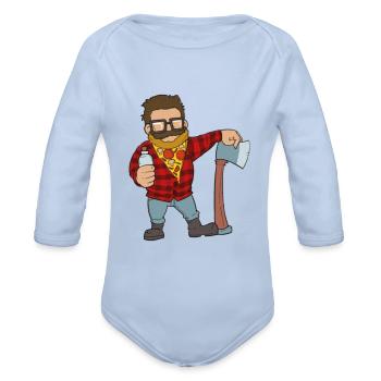 Job Pizza Lumberjack - Organic Long Sleeve Baby Bodysuit - sky - Front