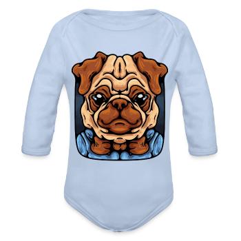 Little Pug - Organic Long Sleeve Baby Bodysuit - sky - Front