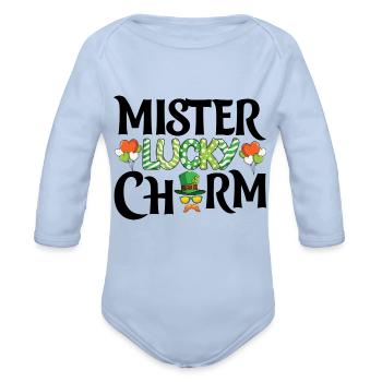 Mister Lucky Charm Sunglasses Moustache - Organic Long Sleeve Baby Bodysuit - sky - Front