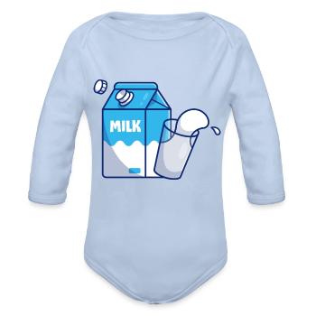 Milk Milk Box And Glass - Organic Long Sleeve Baby Bodysuit - sky - Front