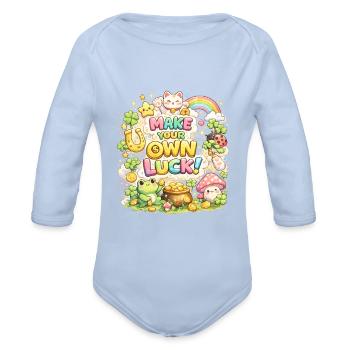 Make Your Own Luck Kawaii Cats - Organic Long Sleeve Baby Bodysuit - sky - Front