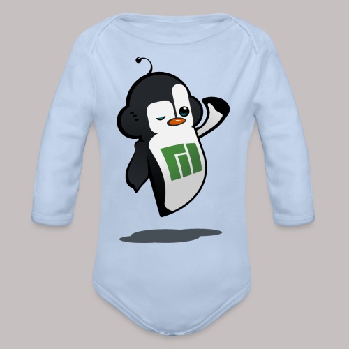 Manjaro Mascot wink hello left - Organic Long Sleeve Baby Bodysuit