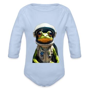 A cute and tiny frog commander inside the Space Sh - Organic Long Sleeve Baby Bodysuit - sky - Front