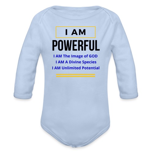 I AM Powerful (Light Colors Collection) - Organic Long Sleeve Baby Bodysuit