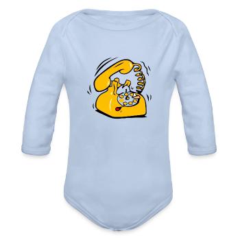 Ringing Phone - Organic Long Sleeve Baby Bodysuit - sky - Front