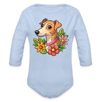 Cute whippet dog - Organic Long Sleeve Baby Bodysuit - sky - Front