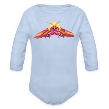 Cute Rosy Maple Moth - Organic Long Sleeve Baby Bodysuit - sky - Front