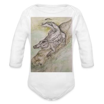 American Alligator - Organic Long Sleeve Baby Bodysuit - heather grey - Front