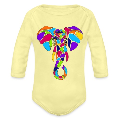 Art Deco elephant - Organic Long Sleeve Baby Bodysuit
