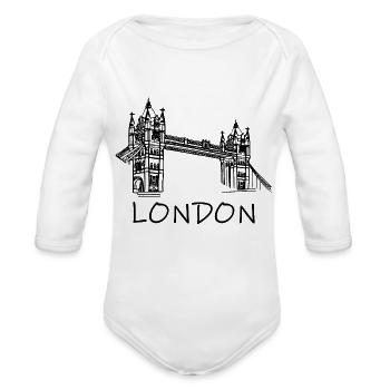 london - Organic Long Sleeve Baby Bodysuit - heather grey - Front